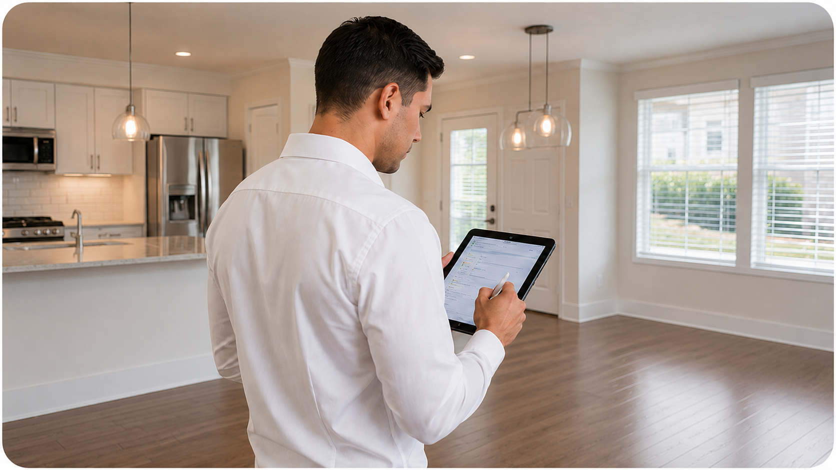 Property manager inspecting a clean rental home