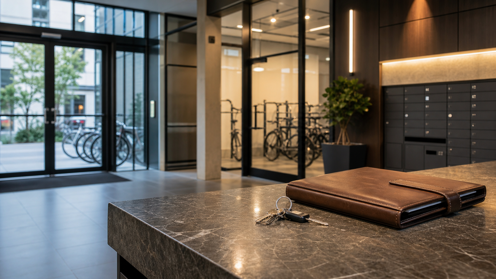 Cambridge condo building entry with a clean lobby and controlled access