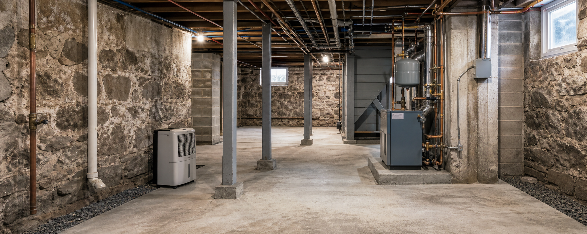Older basement utility space in a Somerville multifamily home