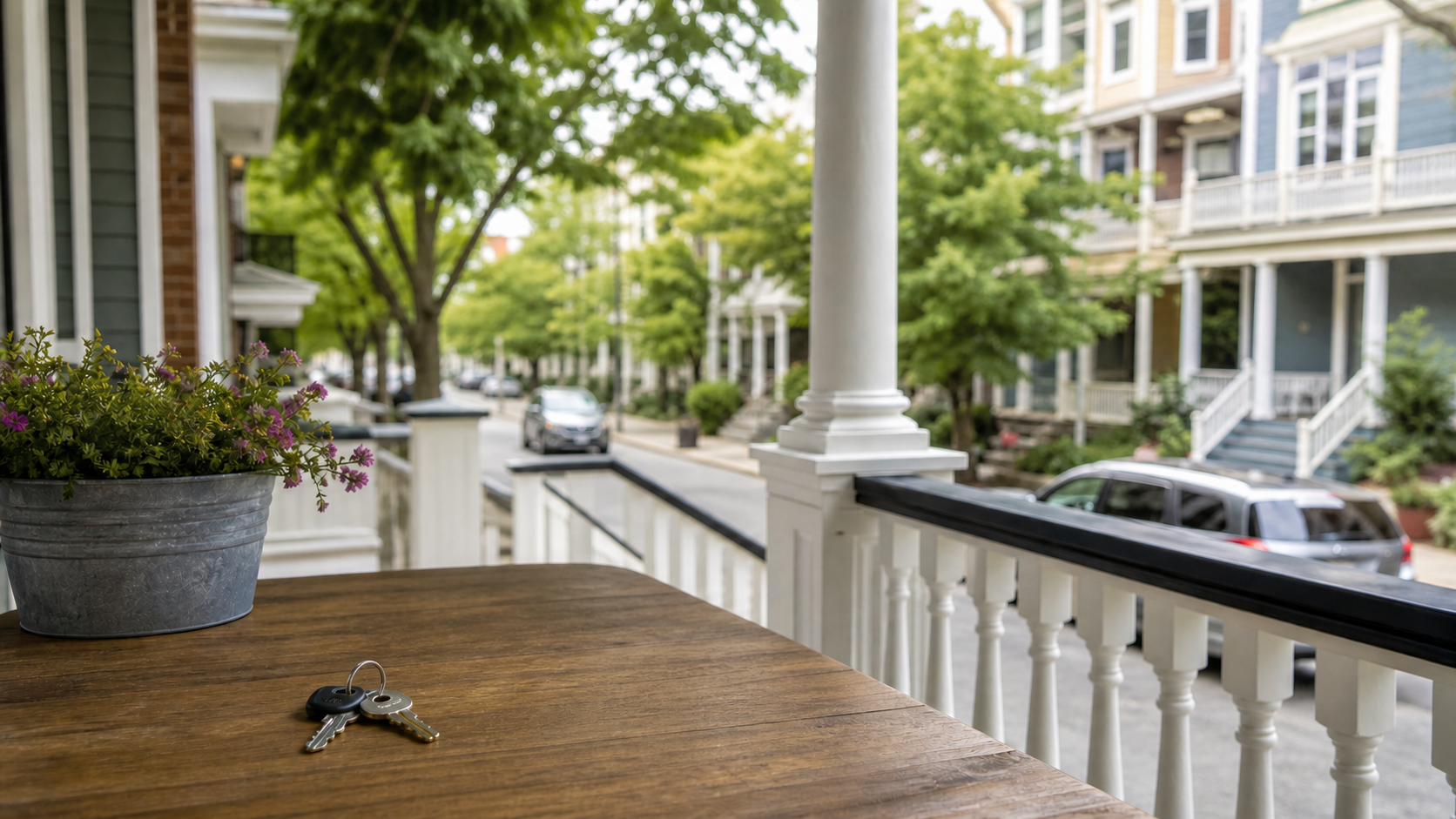 Somerville residential street with porches prepared for a busy neighborhood music weekend