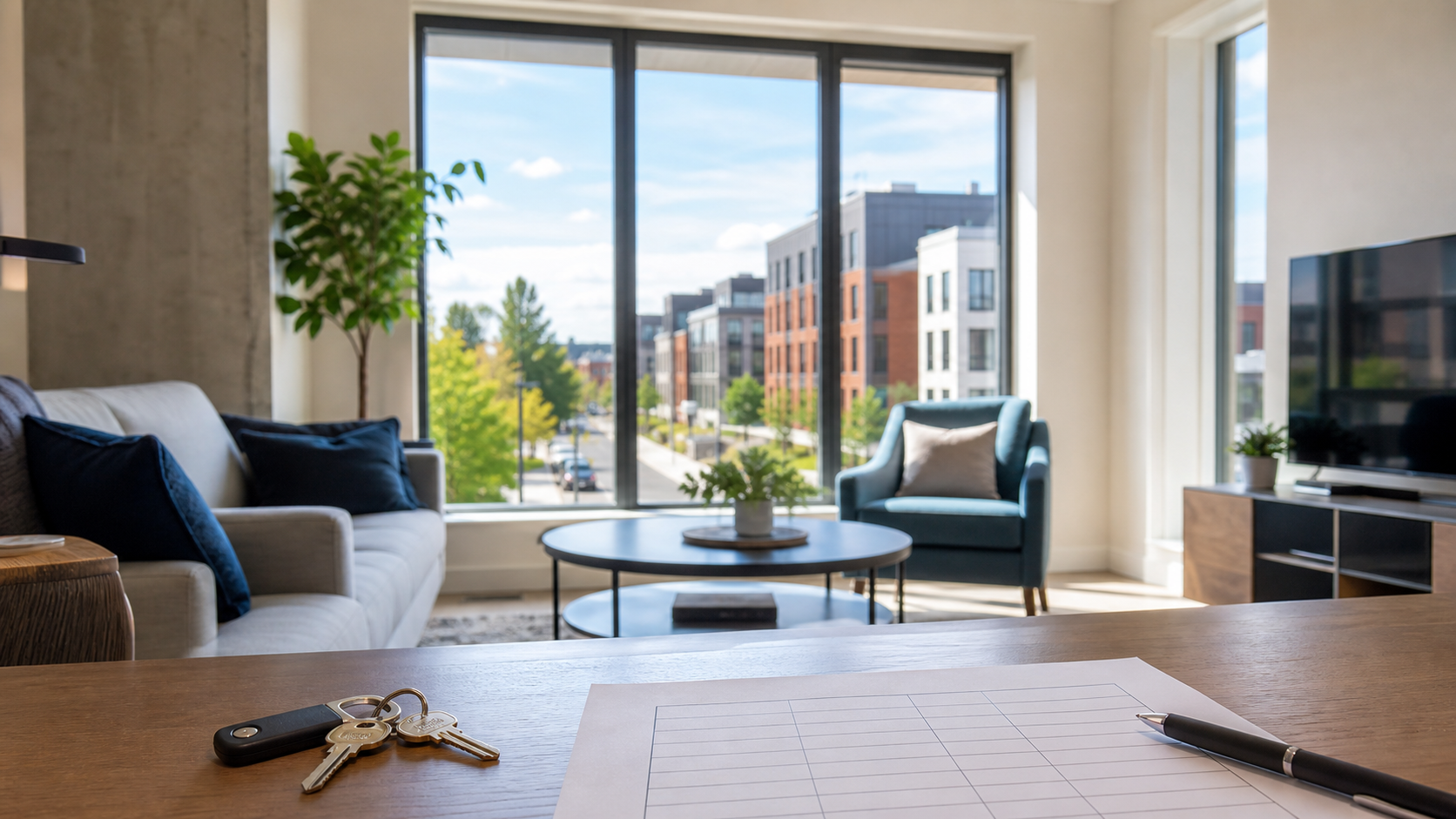 Watertown apartment living area near Arsenal corridor with bright natural light