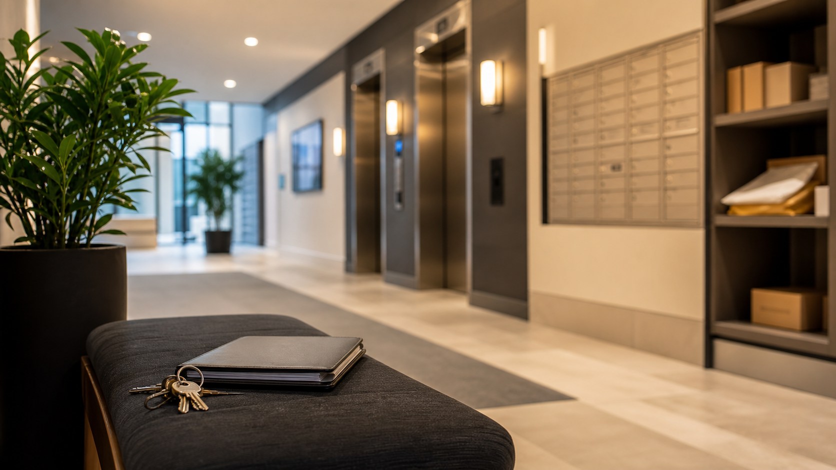Watertown condo building entry with neat common area and rental welcome materials