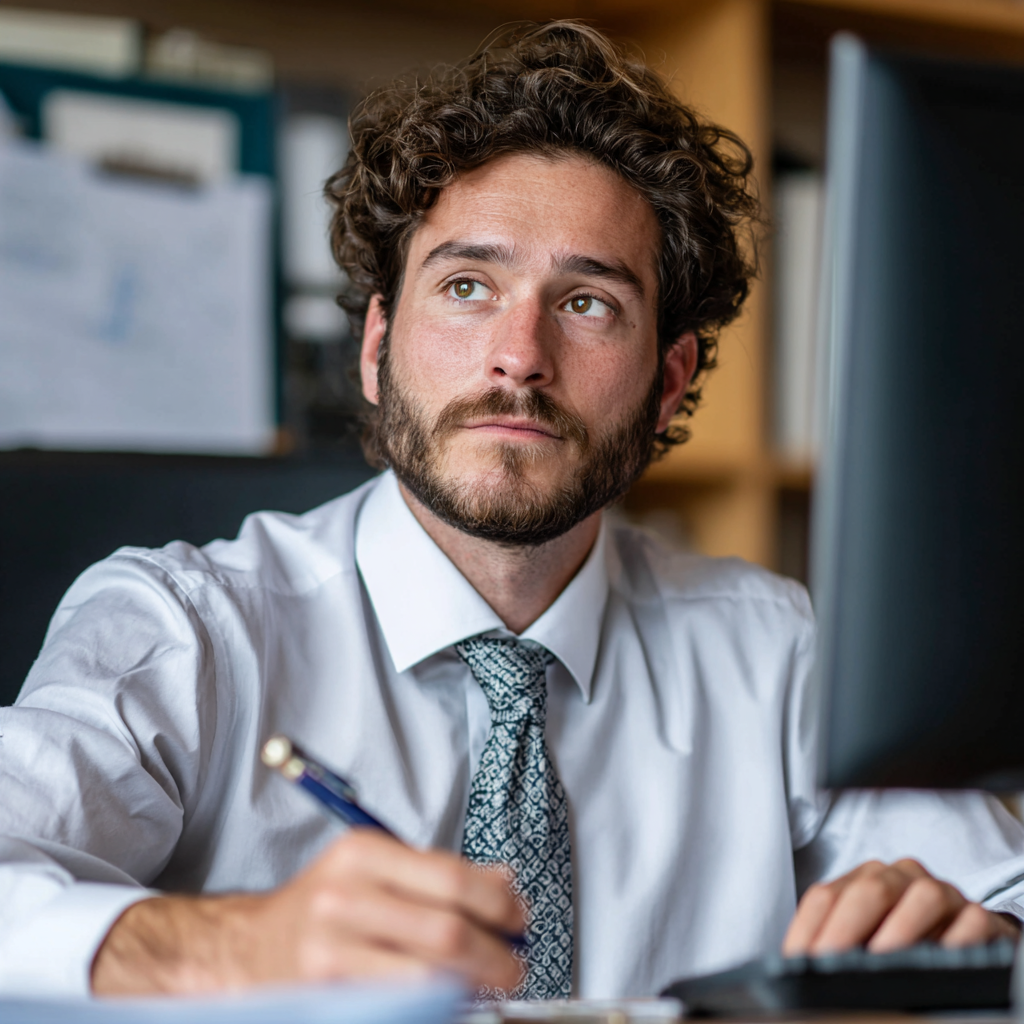 Property manager reviewing rental analysis details at a desk
